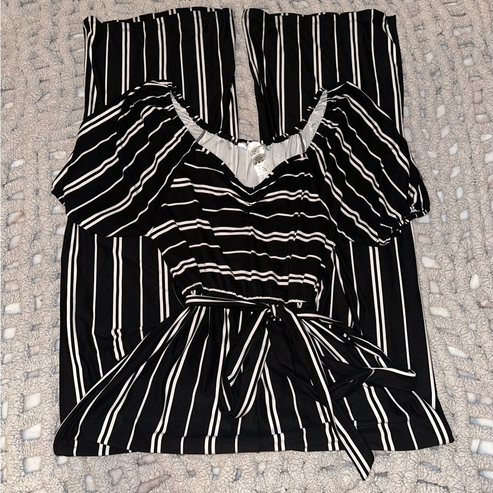 Black and White Striped Jumpsuit Size L